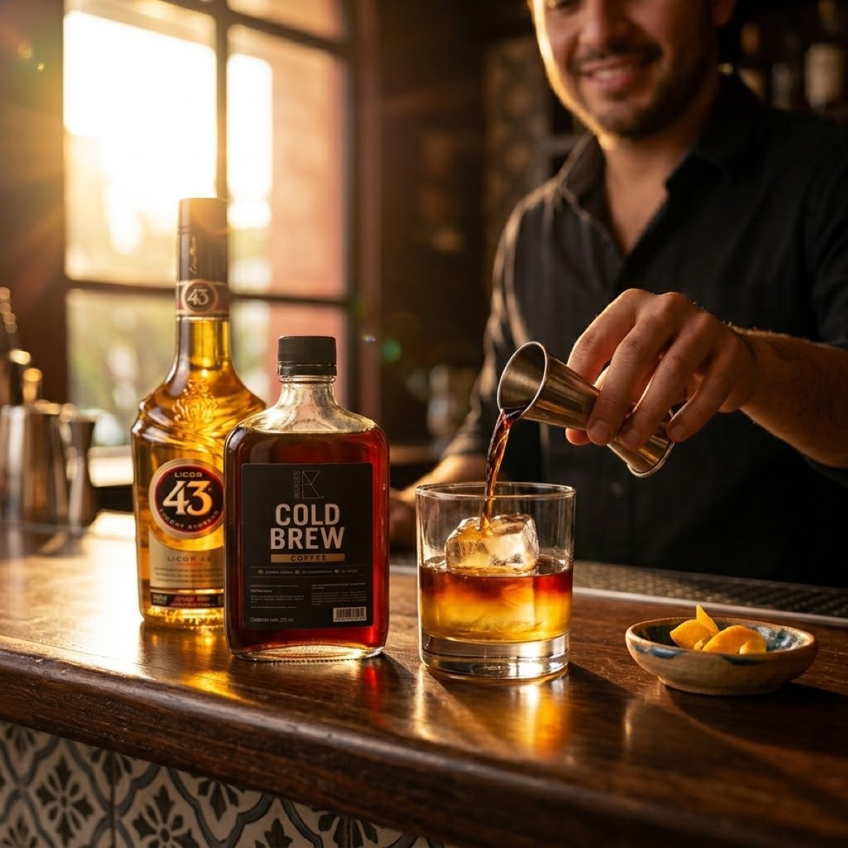 Bartender preparando coctel con INFLUYENTE