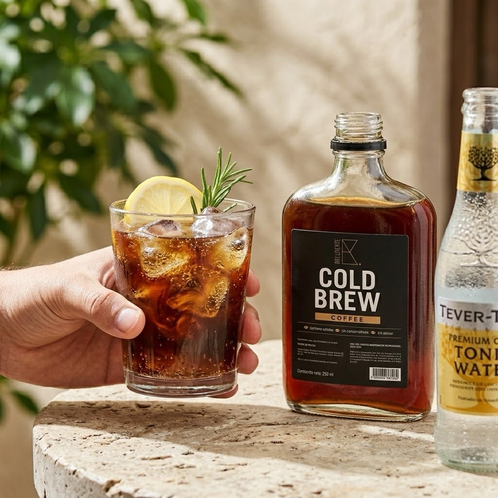 Cold brew con agua tónica, limón y romero